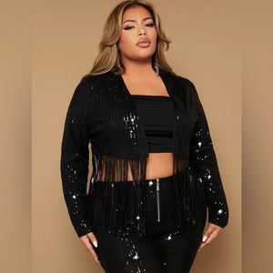 SHEIN SXY Plus Fringe Trim Sequin Jacket